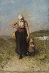 Mother and Child Strolling in the Dunes by Bernard Blommers