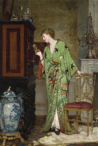 La collectionneuse au kimono vert by unknown