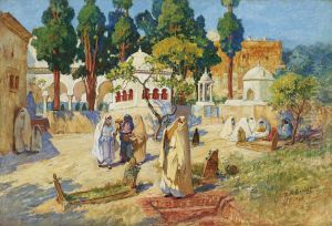 Arab Women's Day in the Cemetery, Bou-Kobrine by Frederick Arthur Bridgman
