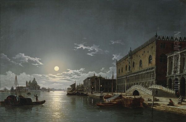 A View of the Bacino di San Marco with the Doge's Palace and the Church of Santa Maria della Salute in the Distance, by Moonlight - view 1