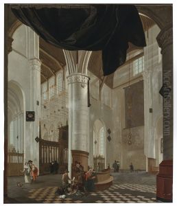 Interior of the Nieuwe Kerk, Delft, with a trompe l'oeil curtain