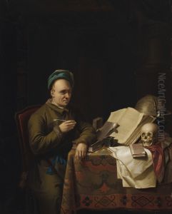 A scholar in his studio by Justus Juncker