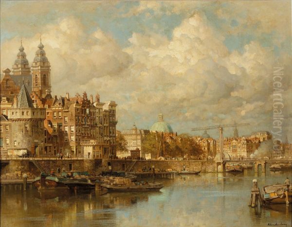 A view of the Prins Hendrikkade with the St Nicolaas Church, he Schreierstoren and the Lutherian church, Amsterdam - view 1