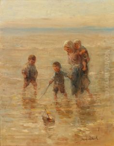 Kinderen der zee; children playing in the surf by Jozef Israels