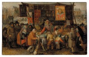 A quack selling potions and remedies in a square by David Vinckboons I