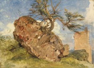 Study of a rock and a tree by Sir Edwin Henry Landseer