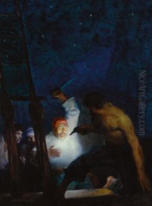 AYRTON'S FIGHT WITH THE PIRATES by N. C. Wyeth