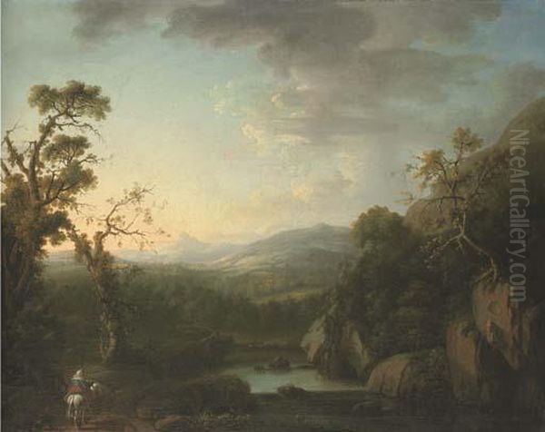 An Extensive River Landscape With A Figure And Horse On A Path In The Foreground - view 1