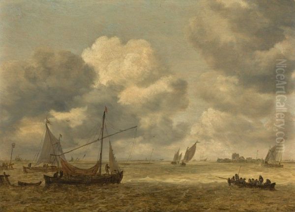 COASTAL SCENE WITH SMALL VESSELS IN A CHOPPY SEA - view 1