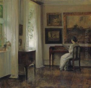 A Lady reading Music in an Interior. by Carl Holsoe