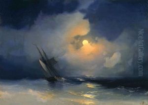 Storm at Sea on a Moonlit Night by Ivan Aivazovsky