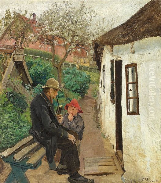Visiting grandfather. Outside a house in Lille Naestved. - view 1