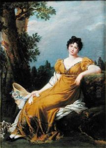 Portrait d'une femme assise dans un paysage by Robert Lefevre