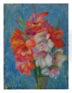 PINK AND WHITE GLADIOLI by William James Glackens