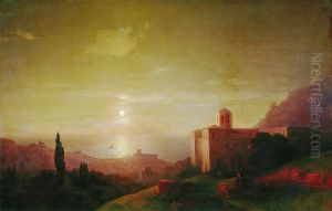 Moonlit night on the seashore in Crimea. by Ivan Aivazovsky