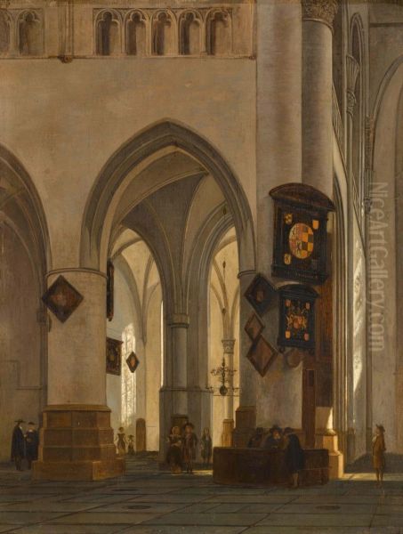 INTERIOR OF ST BAVO CATHEDRAL, HAARLEM, WITH FIGURES CONVERSING - view 1