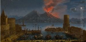 A CAPRICCIO VIEW OF NAPLES WITH VESUVIUS ERUPTING