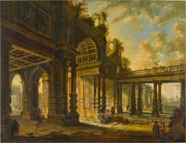 ARCHITECTURAL PALACE CAPRICCIO WITH FIGURES CONVERSING - view 1