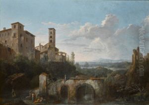 A RIVER LANDSCAPE WITH RUINS OF AN AQUEDUCT