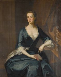PORTRAIT OF MISS JONES HOLDING A BOOK, THREE-QUARTER-LENGTH, IN A BLUE DRESS PORTRAIT OF MISS JONES HOLDING A BOOK, THREE-QUARTER-LENGTH, IN A BLUE DRESS