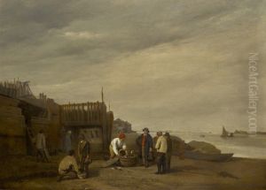 FISHERMAN ON A BEACH WITH THEIR CATCH by Augustus Wall Callcott
