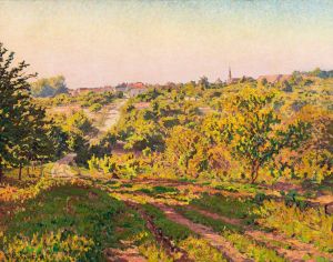 Paysage au clocher by Gustave Cariot