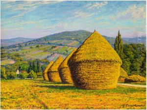 LES MEULES PRES DU VILLAGE by Gustave Cariot