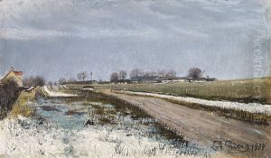 Vinterdag med sne. Landevej i Graavejr. by Laurits Andersen Ring