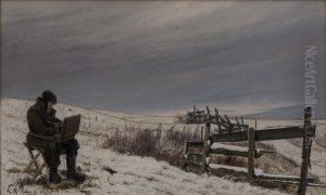 Snow landscape with the painter Aage Bertelsen at his work Snow landscape with the painter Aage Bertelsen at his work