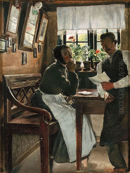 A son reading a letter to his mother. - view 1