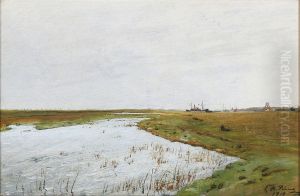 Flooded meadow on Eno. In the background Karrebaeksminde harbour Flooded meadow on Eno. In the background Karrebaeksminde harbour