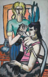 VOR DEM BALL (ZWEI FRAUEN MIT KATZE) by Max Beckmann