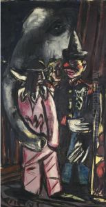 (ELEPHANT AND CLOWN IN THE STABLE) by Max Beckmann