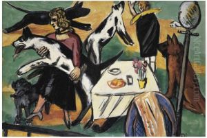 MADCHEN MIT HUNDEN SPIELEND by Max Beckmann