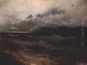 Ships on Stormy Sea, Sunrise by Ivan Aivazovsky