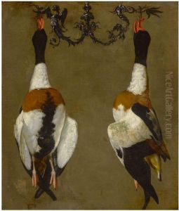 Still life of two shelducks hanging from their bills Still life of two shelducks hanging from their bills
