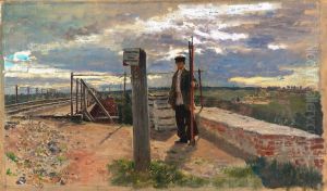 Railway guard. Khotkovo by Repin Iliya
