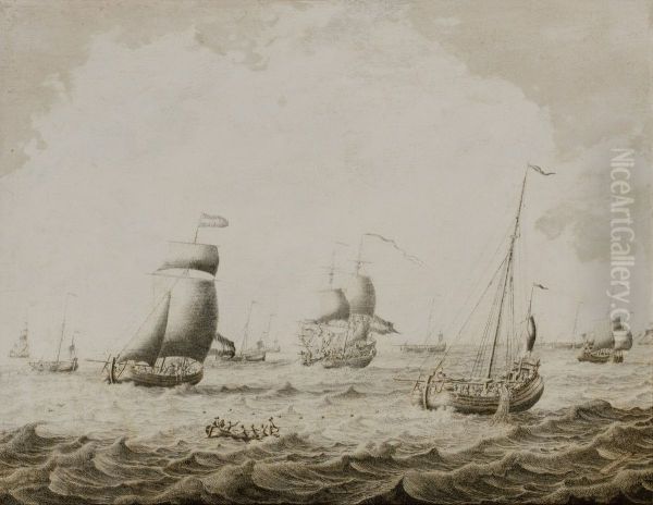 RIVER ESTUARY WITH SAILING SHIPS, FISHING BOATS, AND A ROWING BOAT IN THE FOREGROUND - view 1
