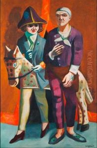 Doppelbildnis Karneval, Max Beckmann und Quappi by Max Beckmann