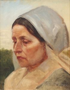 Study of an old woman with white cape. Arildsleje, Sweden. by Peder Severin Kroyer