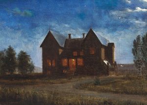 Villa on a moonlit night. by Peder Severin Kroyer