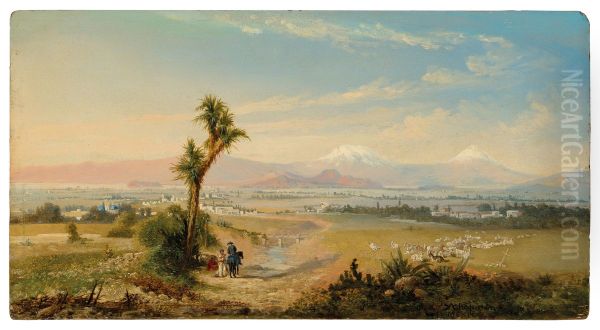 The Valley of Mexico, the two volcanoes Popocatepetl and Iztaccihuatl beyond - view 1
