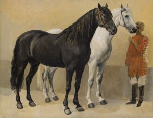 TWO HORSES OF PRINCE ANATOLE DEMIDOFF by Auguste Raffet