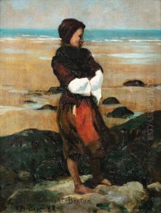 BRETON WOMAN ON THE BEACH by Virginie Demont-Breton