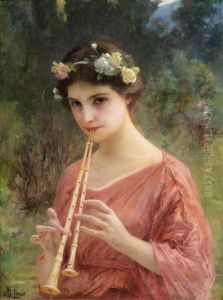 A YOUNG WOMAN PLAYING AN AULOS (OR THE DOUBLE FLUTE)