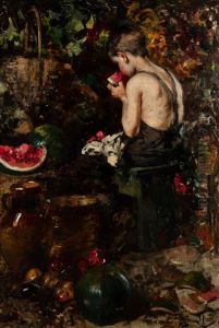 A YOUNG BOY EATING A WATERMELON