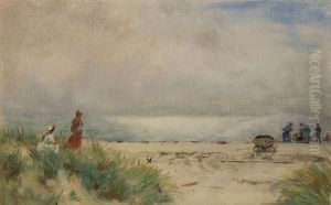 Two young women at Skagen beach. by Laurits Tuxen