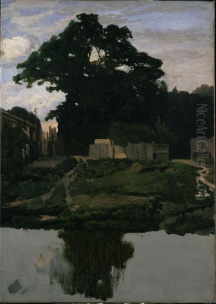 Landscape Study (Tree, Structures, and Pond) - view 1