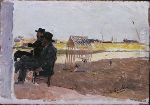 The Beach, Valencia (Two Men Seated) by Joaquin Sorolla