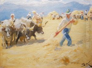Threshing in Abruzzo. Study.